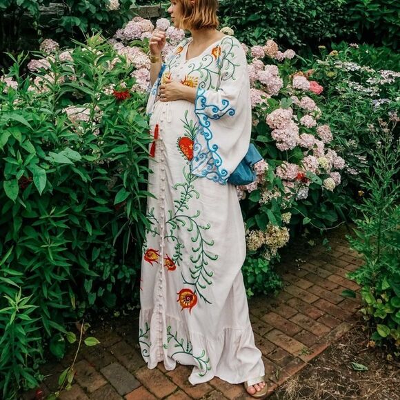 5⭐️ Favorite Amelia Embroidery Maternity Gown, Maternity Baby Bump Maxi Dress - Picture 7 of 16